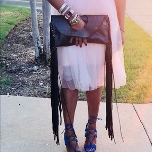 Black Faux Leather cRazy Fringe 2 in 1 bag